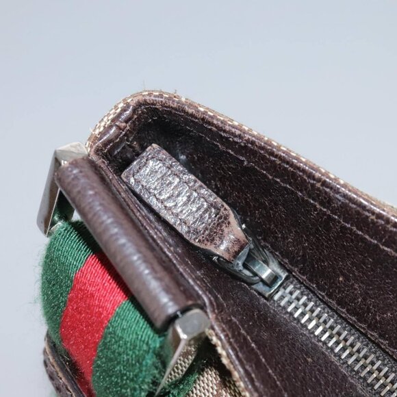 GUCCI GG Canvas Web Sherry Line Shoulder Bag Beige Red Green 169937 Auth ki5345 - Picture 10 of 16